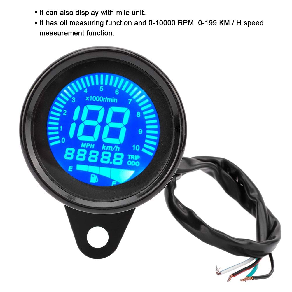 Akozon Drehzahlmesser Motorrad LCD Meter Drehzahlmesser Anzeige Kilometerzähler Geschwindigkeitsmesser 0-199km/h (Schwarz)