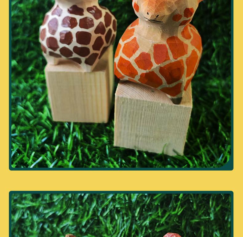 Giraffe Solid Wood Hand-Carved Desktop Ornament for Living Room or Office
