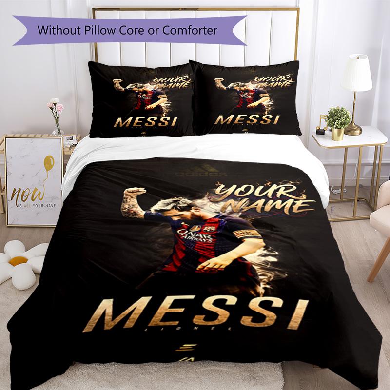 Football Messi Customize Your Name Custom Bedding Design for Decorate room Wrinkle Resistant Home Decor Birthday/Christmas Gift Idea