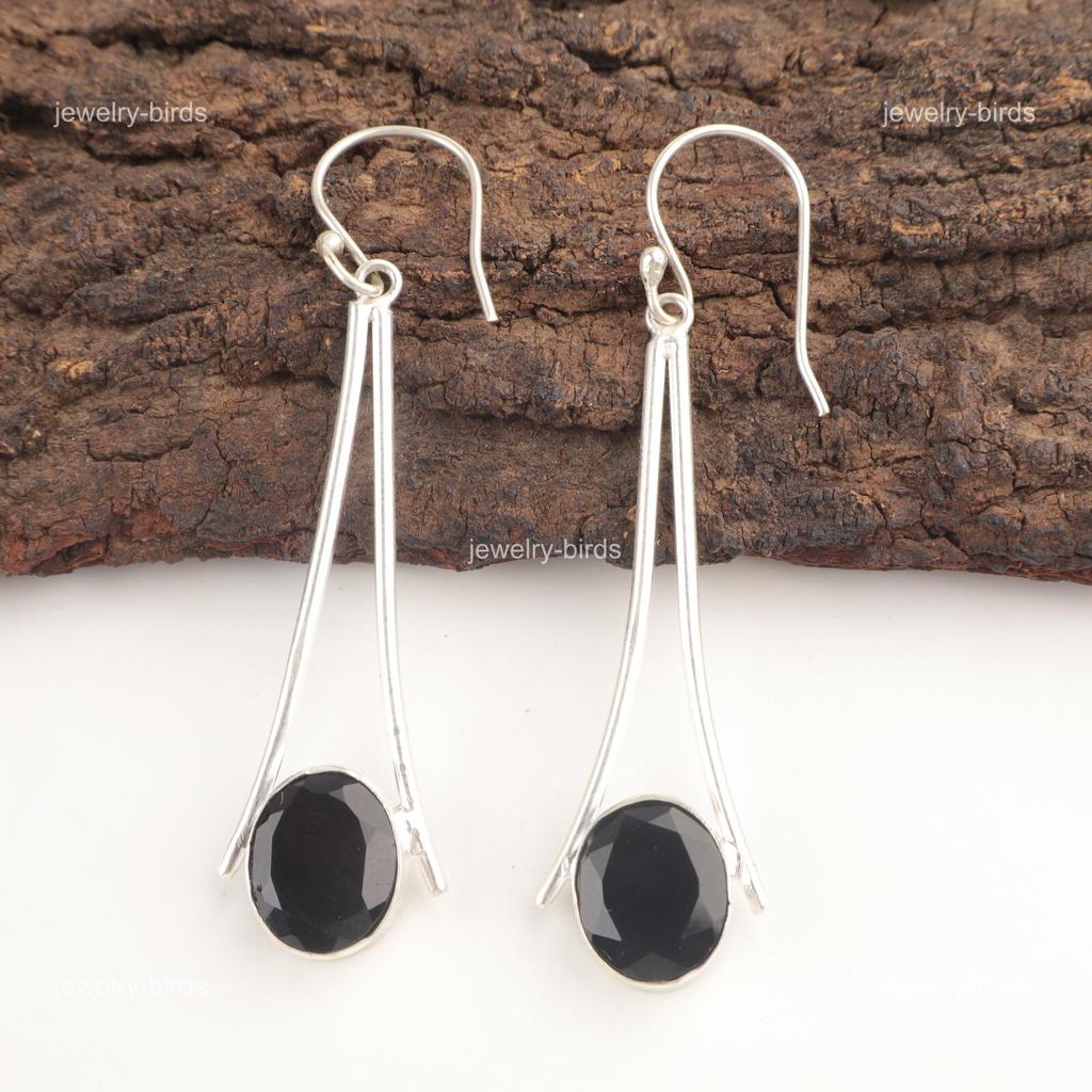 Orecchini Pendenti Etnici in Argento Sterling con Pietra di Onice Nera Gioielli Compleanno EE-136-20