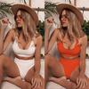 Women Swimwear Solid Knitted Bikini Set Padded Push Up High Waisted Swimsuit Two Piece Bathing Suit