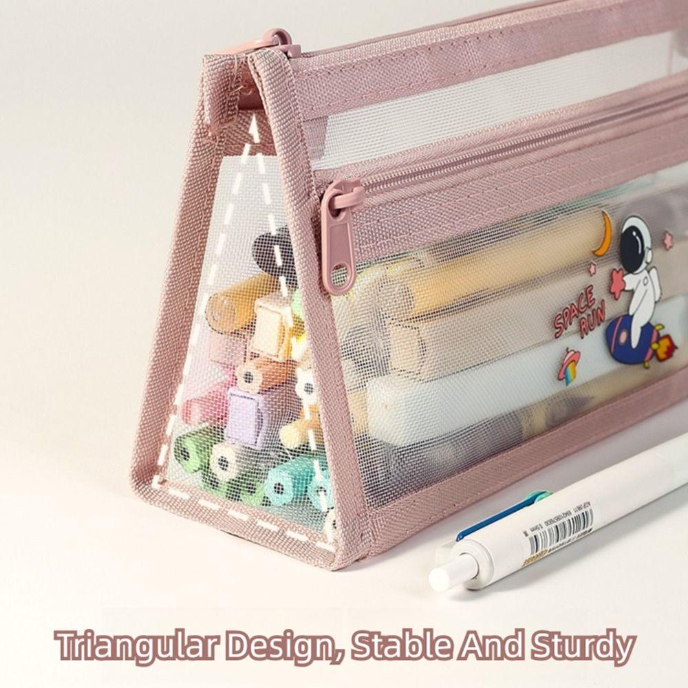Mesh Pencil Case Transparent Stationery Bag Cute Stationery Organizer  Students
