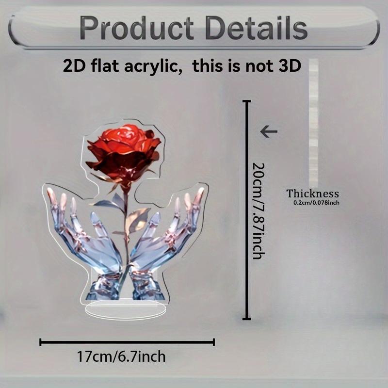 2D Flat, Acrylic Love Flower Desktop Decoration, Hands Holding Red Rose Design, Suitable for wall Decoration, porch, Room, Villa, accents Home, Hallwa