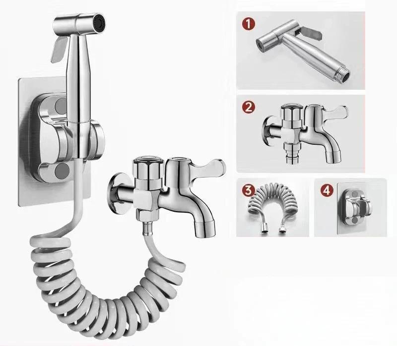 Toilet Bidet Faucet Sprayer Shower Nozzle Self Cleaning Handheld Bidet Sprayer Set Stainless Steel Spray Gun Bathroom Accessorie