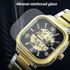 TEVISE Automatic Mechanical Watches for Men Stainless Steel Waterproof Skeleton Watch Square Dial Luminous Fashion Business Wristwatch