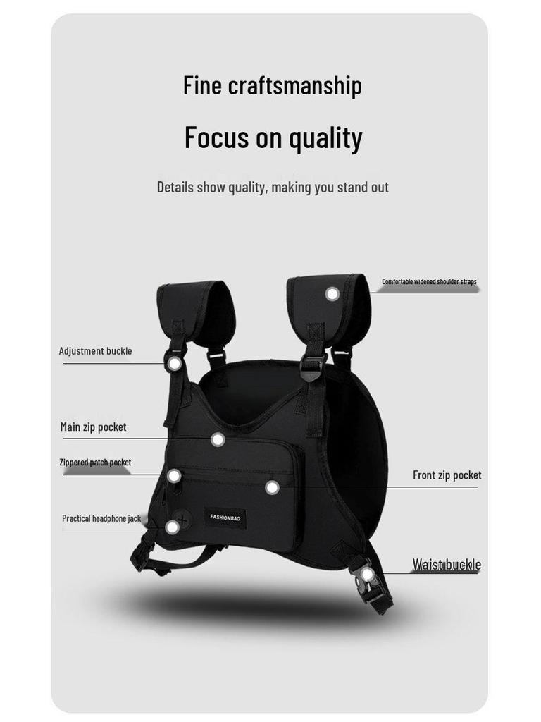 Men's Streetwear Tactical Chest Vest Bag - Functional and Casual Workwear Accessory