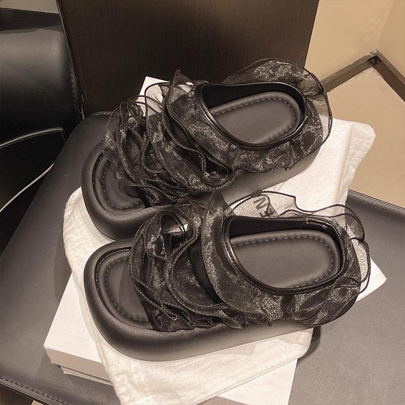 

2025 summer French platform slippers women s new outer wear versatile small fairy style fashionable one-word cool slippers 40 чёрный