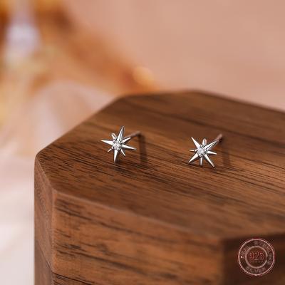 Orecchini a Lobo Geometrici Otto Stelle in Argento Sterling 925 per Donna Divertenti Zirconi Coreani Piccolo Orecchino Matrimonio Sposa Gioielli di Lusso