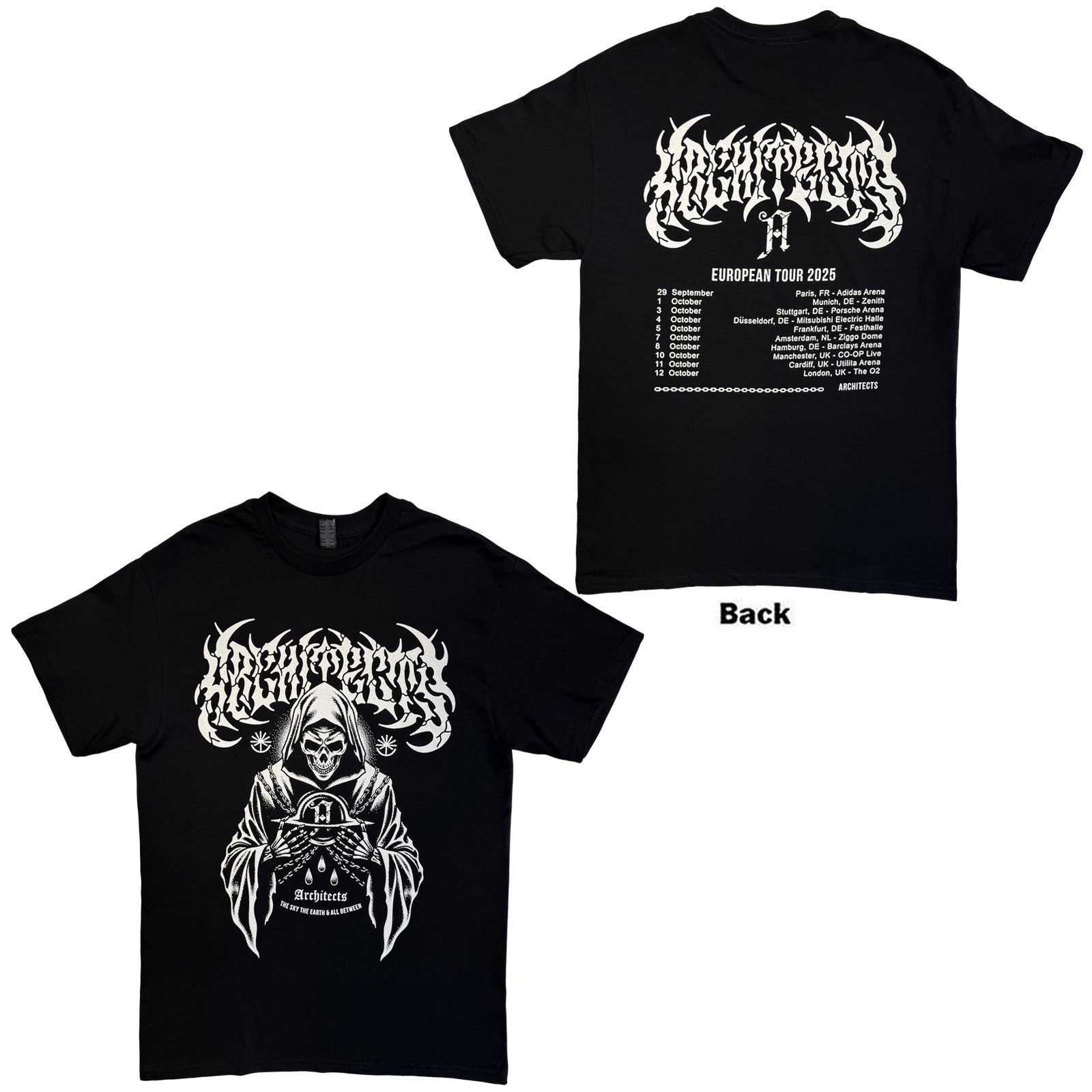 Architects TShirt TSTE AB Skeleton EU Tour 25 Black Back Print ExTour XL