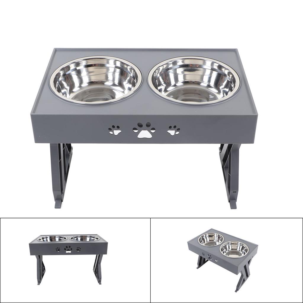 Elevated Dog Bowls Prevent Slip 3 Heights Adjustable Raised Dog Bowl with 2 Stainless Steel Dog
