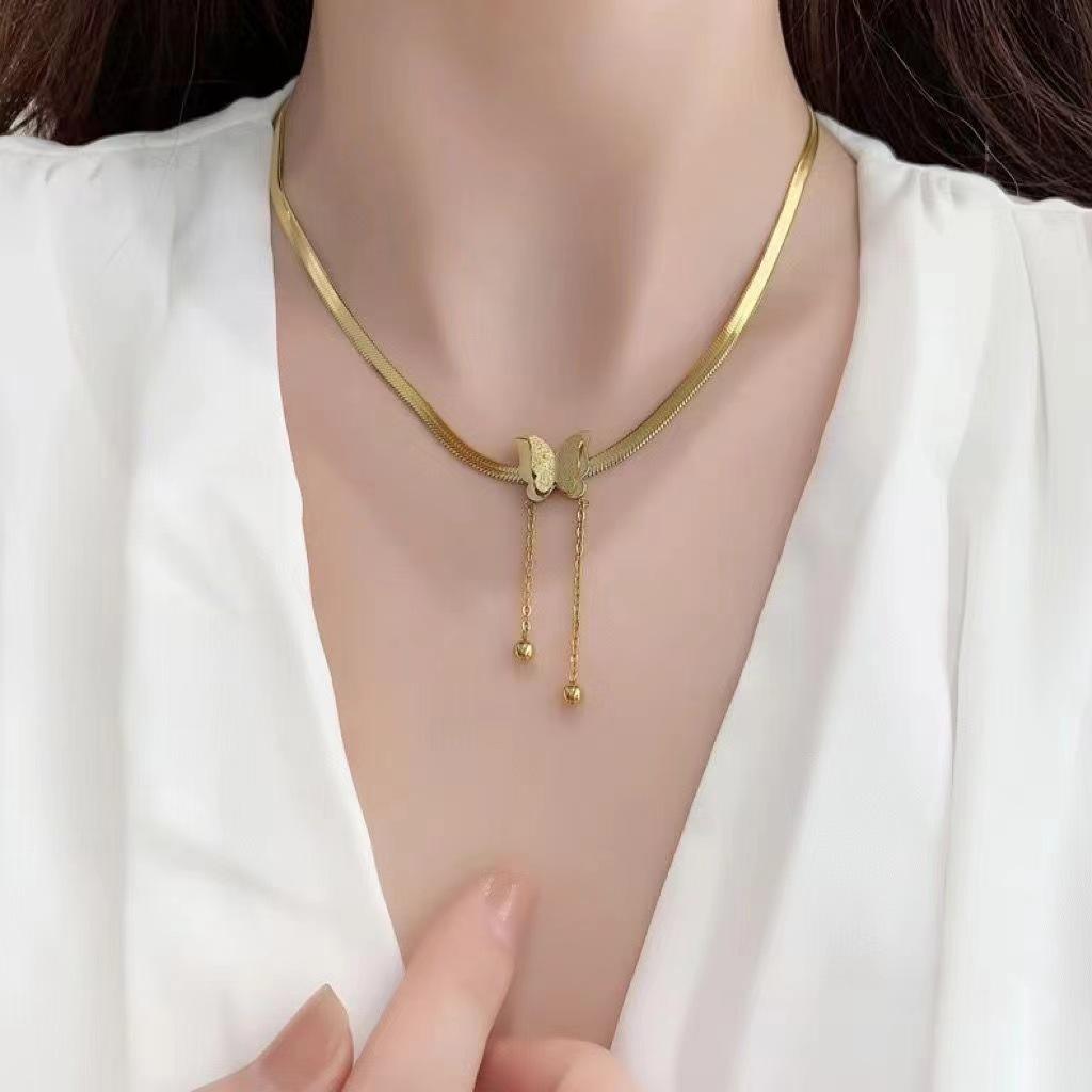 Titanium Steel Fringed Butterfly Necklace Female Simple High-End Versatile Non-Fading Accessories