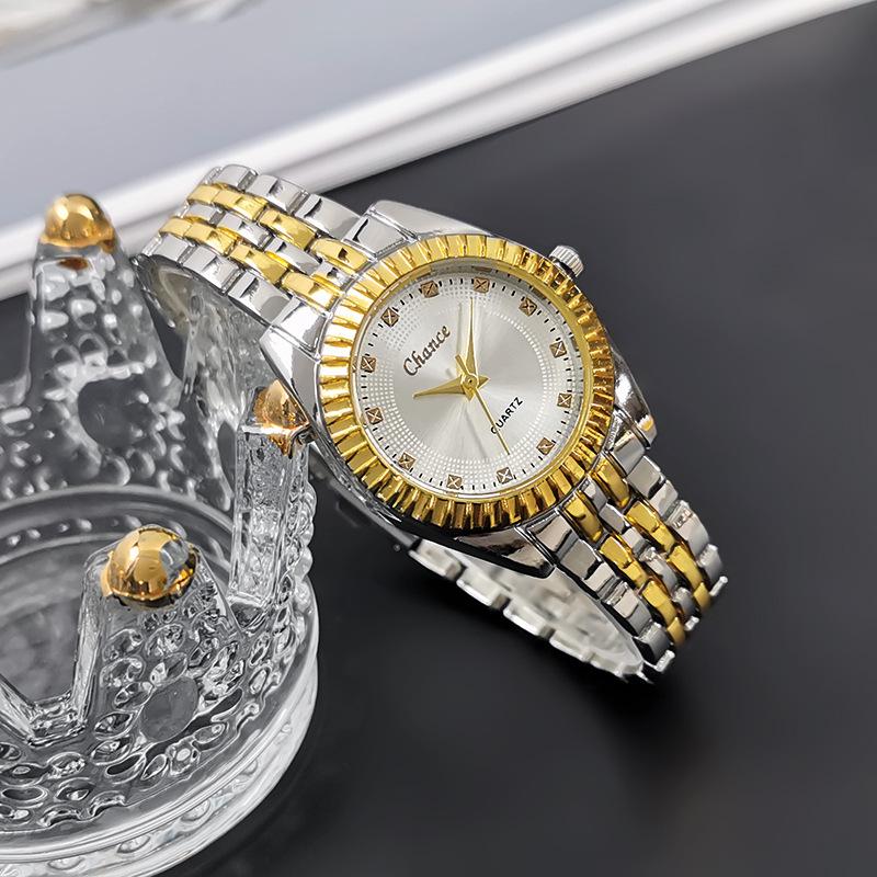 Cross-Border Quartz Couple Watches: Men s Fashion Simple Alloy, High-End Feel Steel Band