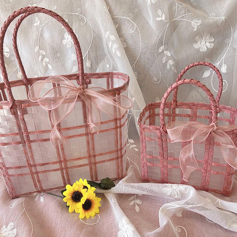 Brautjungfern-Souvenir-Tasche: Geflochtene Gelee Strandhandtasche Korb für den Urlaub