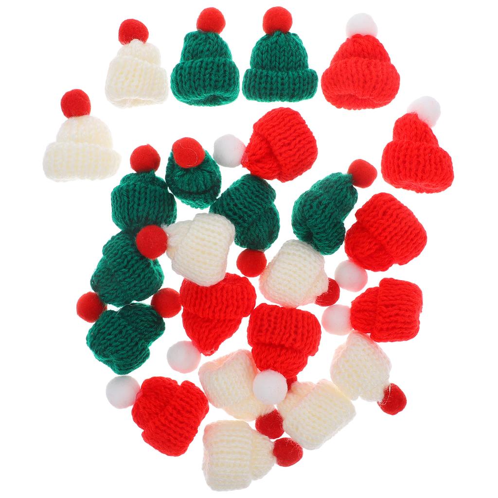 24Pcs Christmas Mini Knitted Hats Adorable Handcrafted Miniature Caps for DIY Craft Wine Bottle Decor Tree Ornaments Festive
