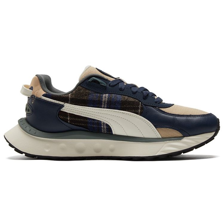 Puma Wild Rider Fabric Layered Leather Plaid Sports Low-Top Lifestyle Shoes Unisex Sneakers Blue 384186-01