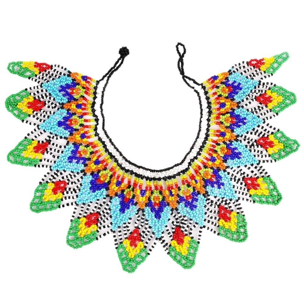 Multicolor Bead Chunky Necklace Ethnic Style Woven Choker Necklace  Girls Gift