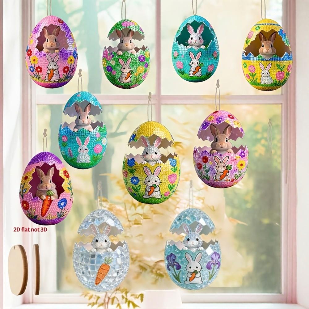 Creative 2D Easter Egg Decoration DIY Cartoon Bunny Decor Lanyard Wooden Party Rabbit Easter Egg Pendant Easter Party