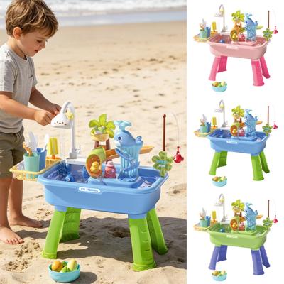 Toddlers Sand And Water Table Toy, with Faucet, Play Food Accessories, Fishing Toy, Kitchen Play Sink Toy with Electric Water Pump for Boys, Girls