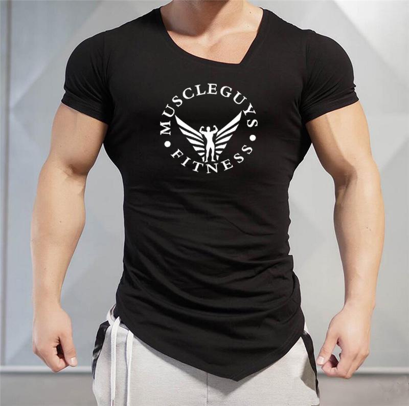 Muscleguys Muscle Mens  Letter Printed Gym Training Short Sleeves Men Clothings Gym Tshirts