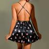 Sexy Deep V Satin Pajamas Backless Plus Size Lace-Up Print Cami Women's Loungewear 1015 Inclusive Seductive Sleepwear Designed for Curvy Bodies