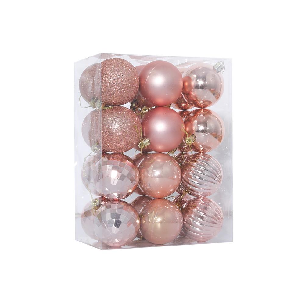 

24 шт. Пластиковые подвесные рождественские шары, блестящие подвески на елку, новогодний подарок розового золота