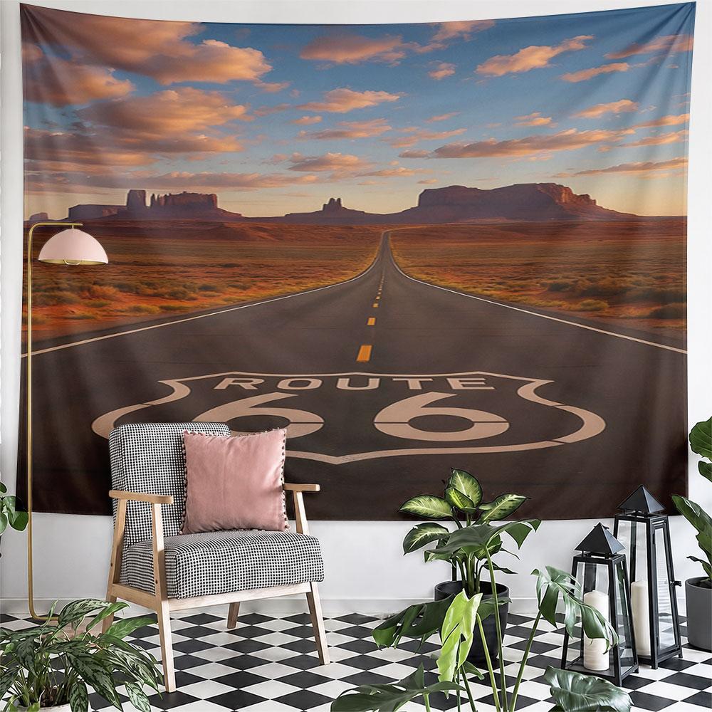 Route 66 Scenic Desert Road Sunset Pattern Wall Hanging Tapestry Decorative Tapestry Home Decor for Bedroom and Living Room