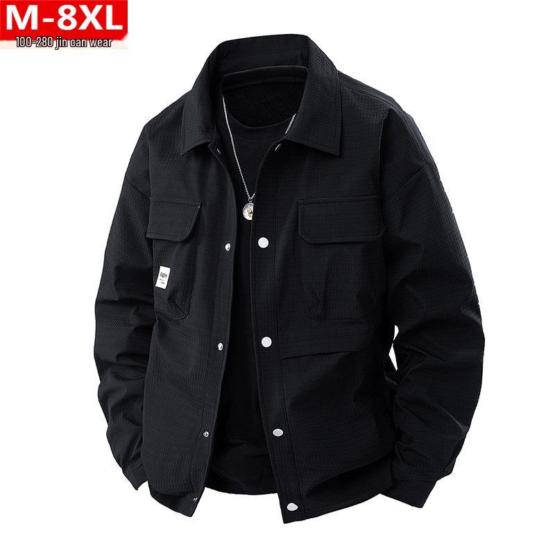 

Мужская модная куртка в гонконгском стиле с квадратным воротником: Большой размер, Свободная повседневная одежда для весны и осени. L: Up to 57.5 kg