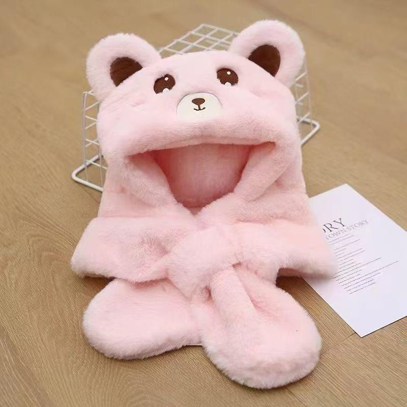 Autumn and winter warm children women and men cute hats and scarves integrated baby thickened cartoon ear protection girls versatile