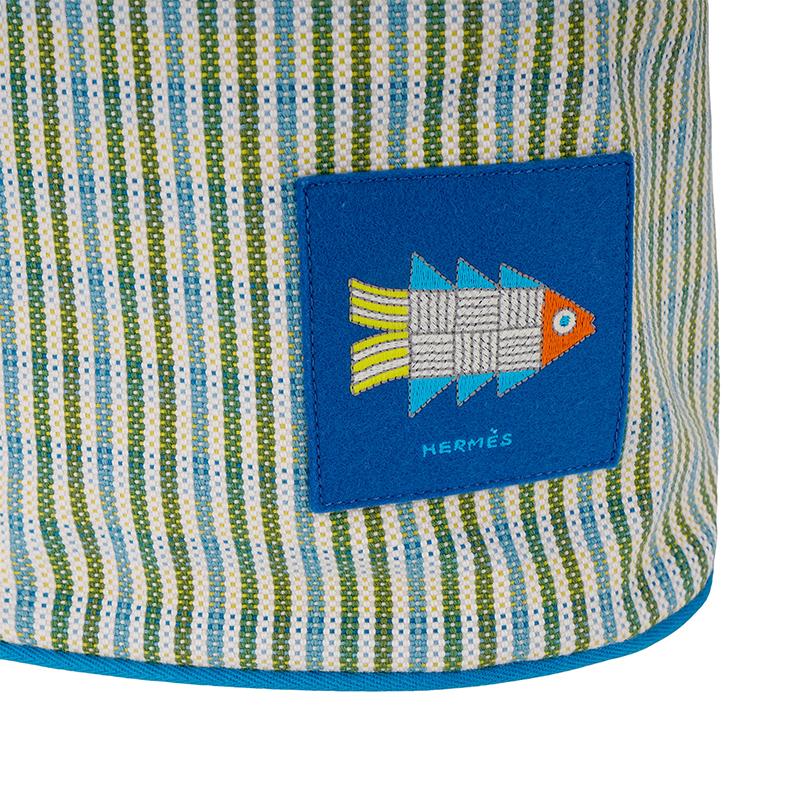 Hermes 25 Silver Buckle Animal Weaving Embroidery Pattern Cotton Backpack Unisex Backpack Blue H103996M01