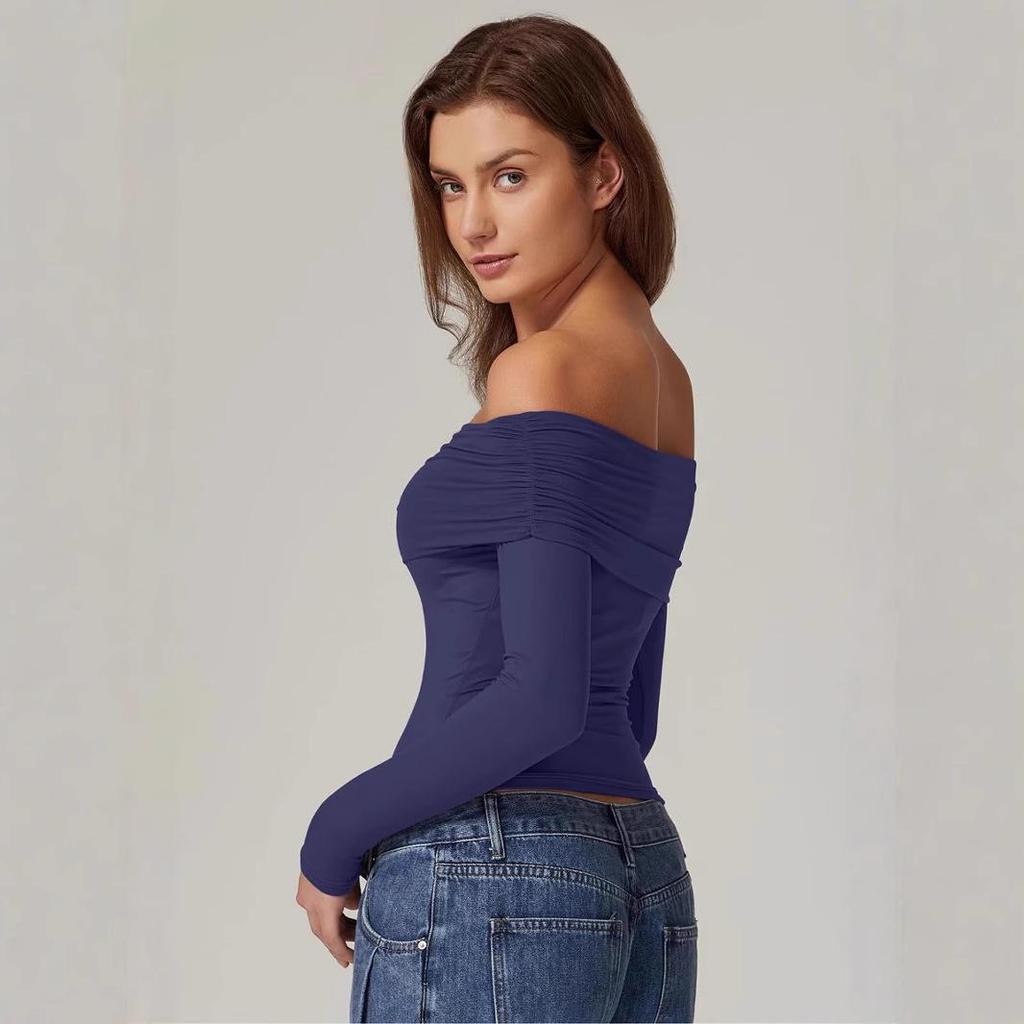 European & American Women's Strapless Double-Layer Long-Sleeve Pullover Top - 2024 Trendy Off-Shoulder Style