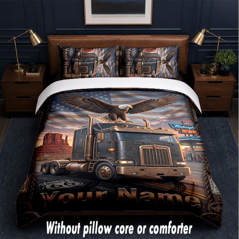 American Patriotic Theme Custom Text Or Name 3Pcs Bedding Set,1 Flat Sheet & 2 Pillowcases Personalized Home Bedding