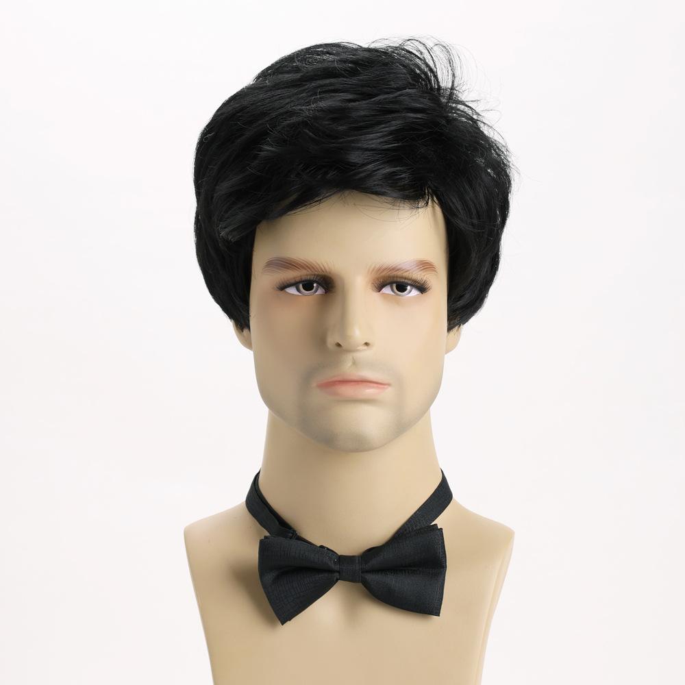 Men Short Wave Synthetic Wigs with Bangs Layered Black Hair Daily Party Cosplay Wig Heat Resistant Fibre