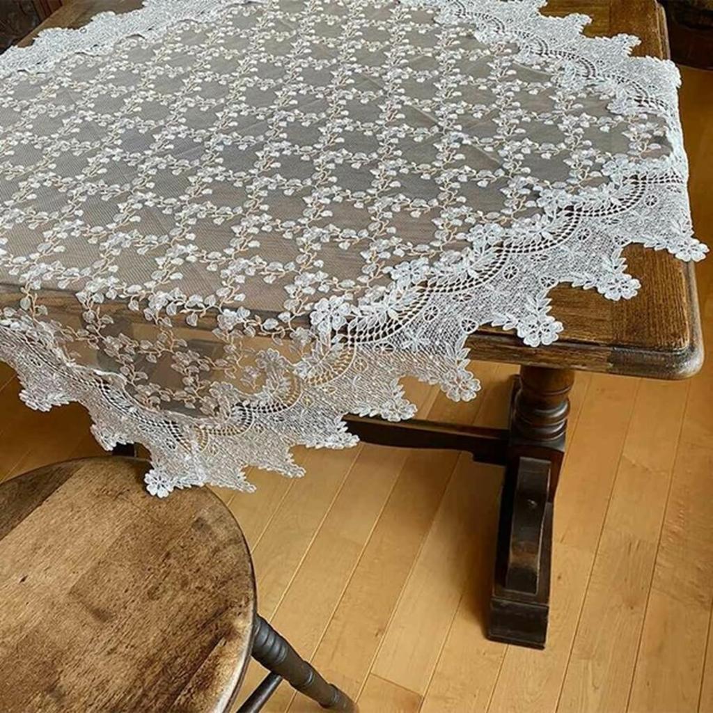 Vivienne Rose Tefleur Series Lace Embroidered Table Runner/Table Center (90x90cm, White & Pink) WK2348N1