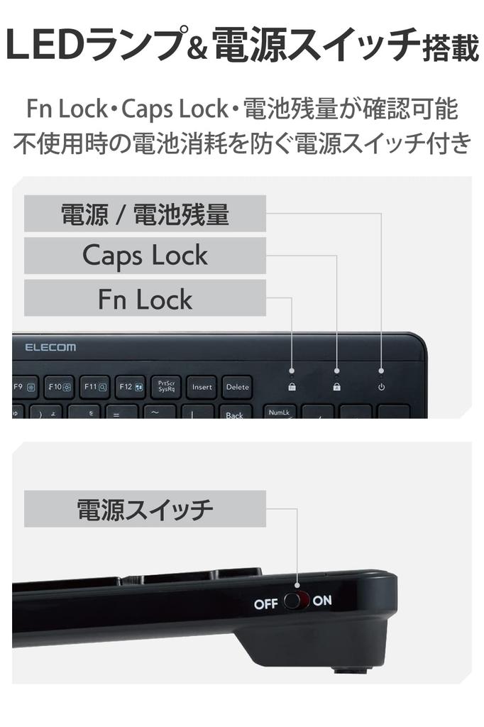 ELECOM Wireless Keyboard, 2.4GHz, Quiet, with Numeric Keypad, Slim and Compact, Compatible with Windows, ChromeOS, and macOS, Black, TK-QT30DMBK