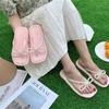 Flip-flops girl wearing slippers in fairy style bow flip-flops soft bottom solid color beach light pinch slippers