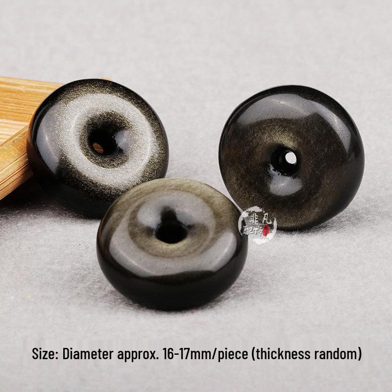 Obsidian Ping An Kou Pendant Keychain: Silver & Black Obsidian DIY Jewelry Necklace for Men & Women