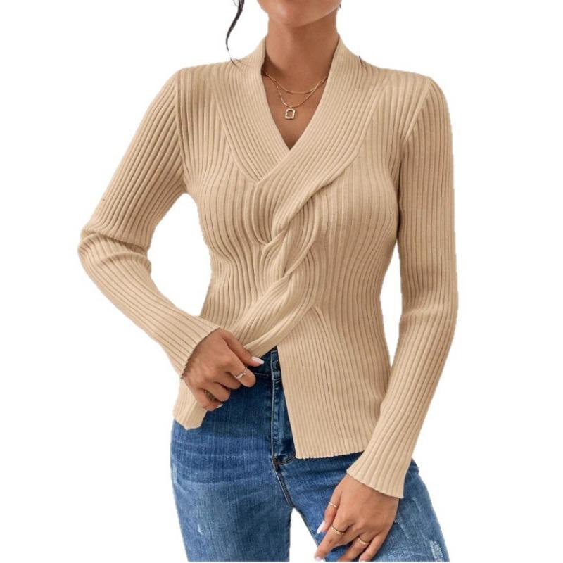 Women S Long Sleeve Solid Slim Fit Sweater With Ribbed Hem