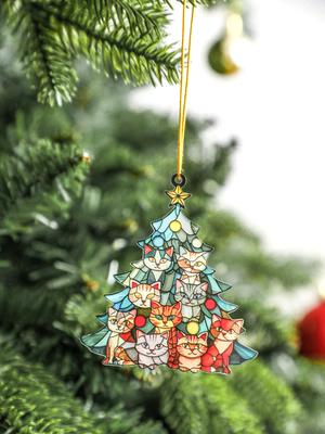 Weihnachten Acryl Katzenbaumförmiger Schmuck Buntes Katzenmuster Hängende Dekoration Festliche Weihnachtsbaumdekoration Anhänger für Zuhause & Party