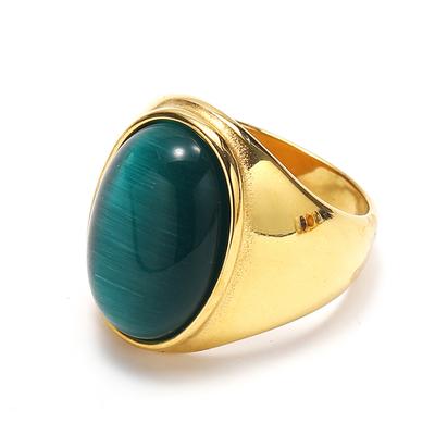 2025 New Men's Stainless Steel Ring with Colored Oval Gem Gothic Biker Hipster Jewelry for Men  Man Gift Idea