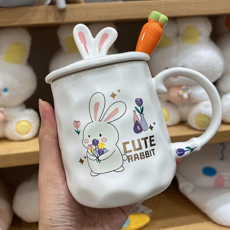 

Premium Souvenir Girls Cute Ceramic Mug with Lid Rabbit Water Cup Practical Coffee Cup Birthday Gift Strong Strong 301-400ml