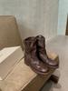Sheepskin~ V-mouth western cowboy boots women's autumn and winter Maillard thin boots thick heel medium tube desert boots locomotive short boots