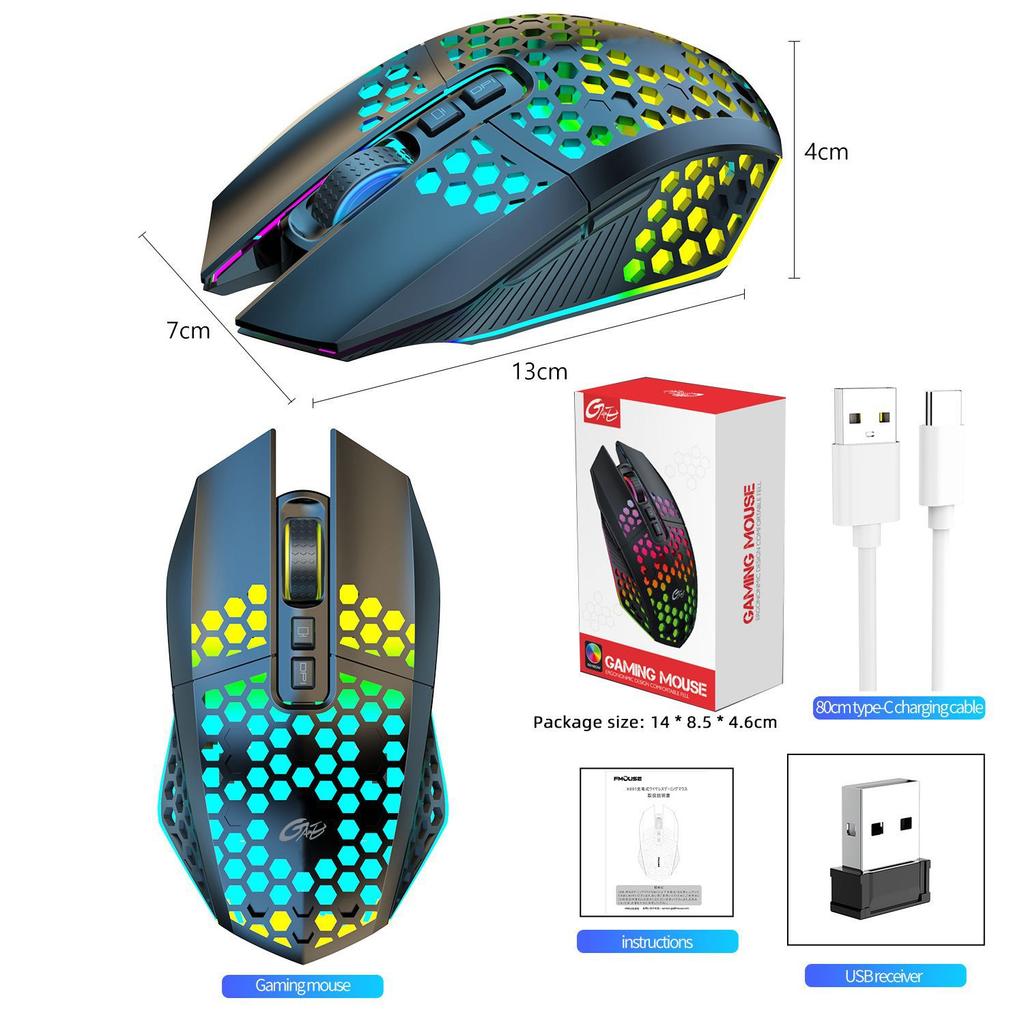 2.4G Rechargeable Wireless Mouse Hole Mouse 1600dpi Colorful Backlight