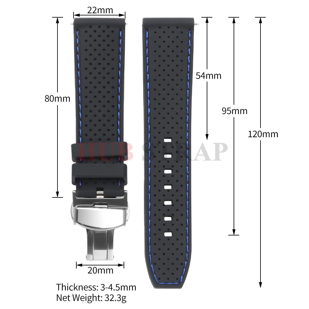 20mm 22mm Premium Silicone Watch Band Butterfly Buckle Waterproof Soft Rubber Strap Breathable Strap Replacement Universal Watch