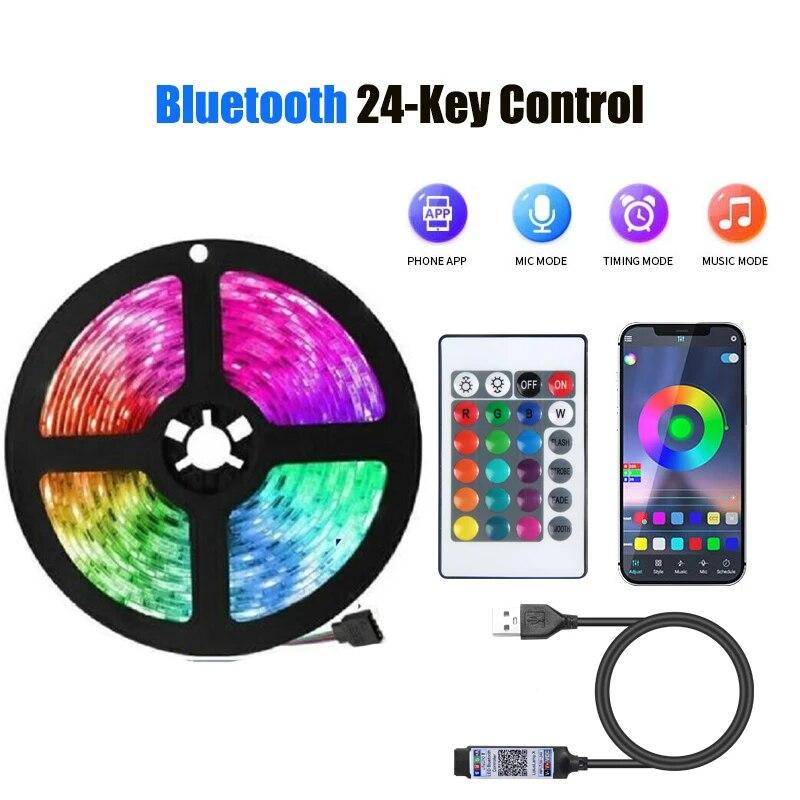 Luzes LED USB 5V com App e Controle Remoto de 24 Teclas Fita Flexível RGB Luzes de Diodo para Fundo de TV Luces Led