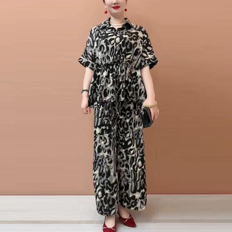 

Модный комплект-двойка большого размера с леопардовым принтом для женщин среднего возраста - Коллекция Лето 2025 5XL (180-200 lbs recommended)