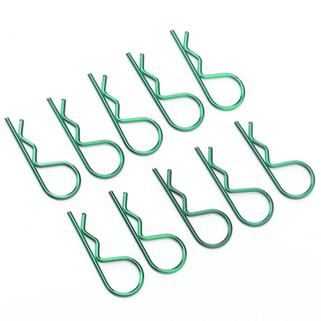 10Pcs RC Car Shell Clip RShape Metal Body Clips Pins Green for 15 16 18 110 RC Car(Green )