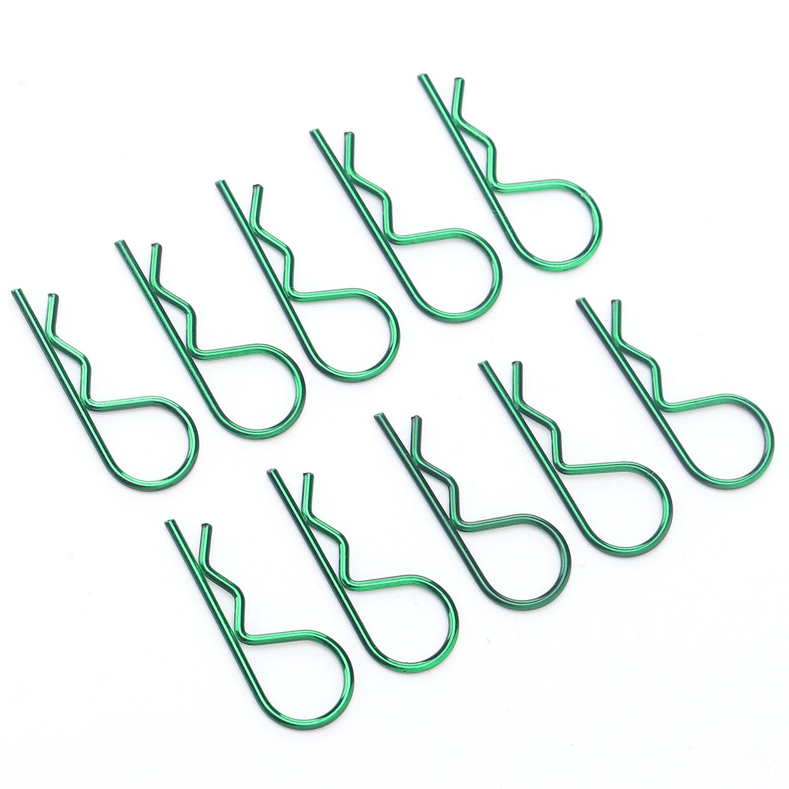 10Pcs RC Car Clip RShape Metal Body Clips Pins Green for 1Celsius5 1Celsius6 1Celsius8 1Celsius10 RC Car(Green )