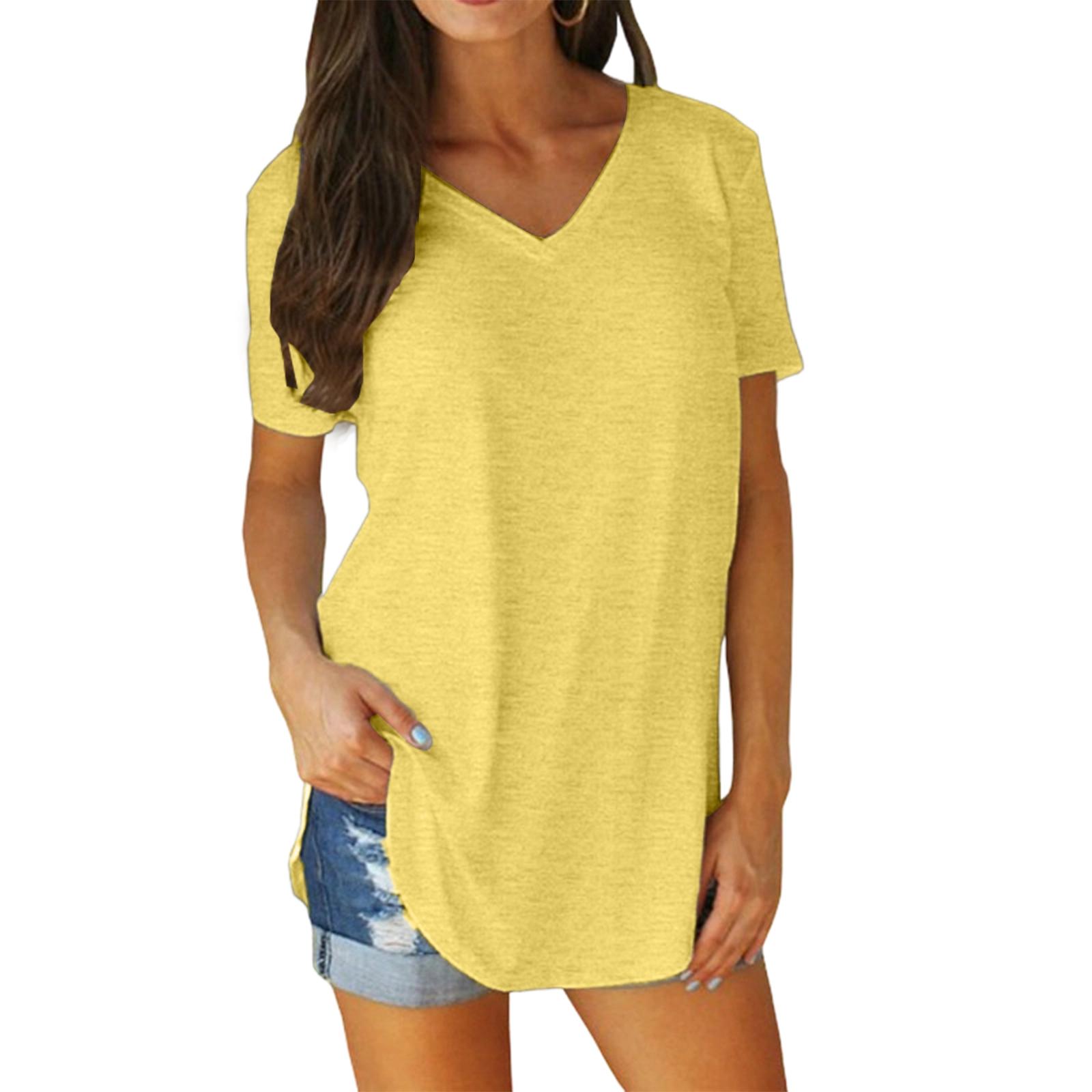 

Women s Fashion Casual Blouse Plus Size T-Shirt V-Neck Short Sleeve Top XL жовтий