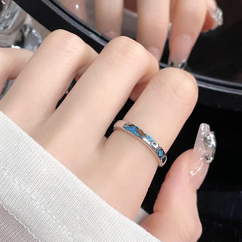 Blue Oil Lava Ring Female Niche Design High Sense Index Finger Ring Irregular Personality Simple Couple Ring