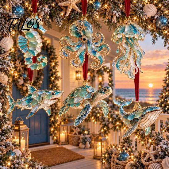 Dekorative Glasoptik Ornamente Meeres-Weihnachtsdekoration, Küsten-Schildkröte Walhai Oktopus Feiertags-Hänge-Dekoration Baumdekoration, Meeres-inspiriert